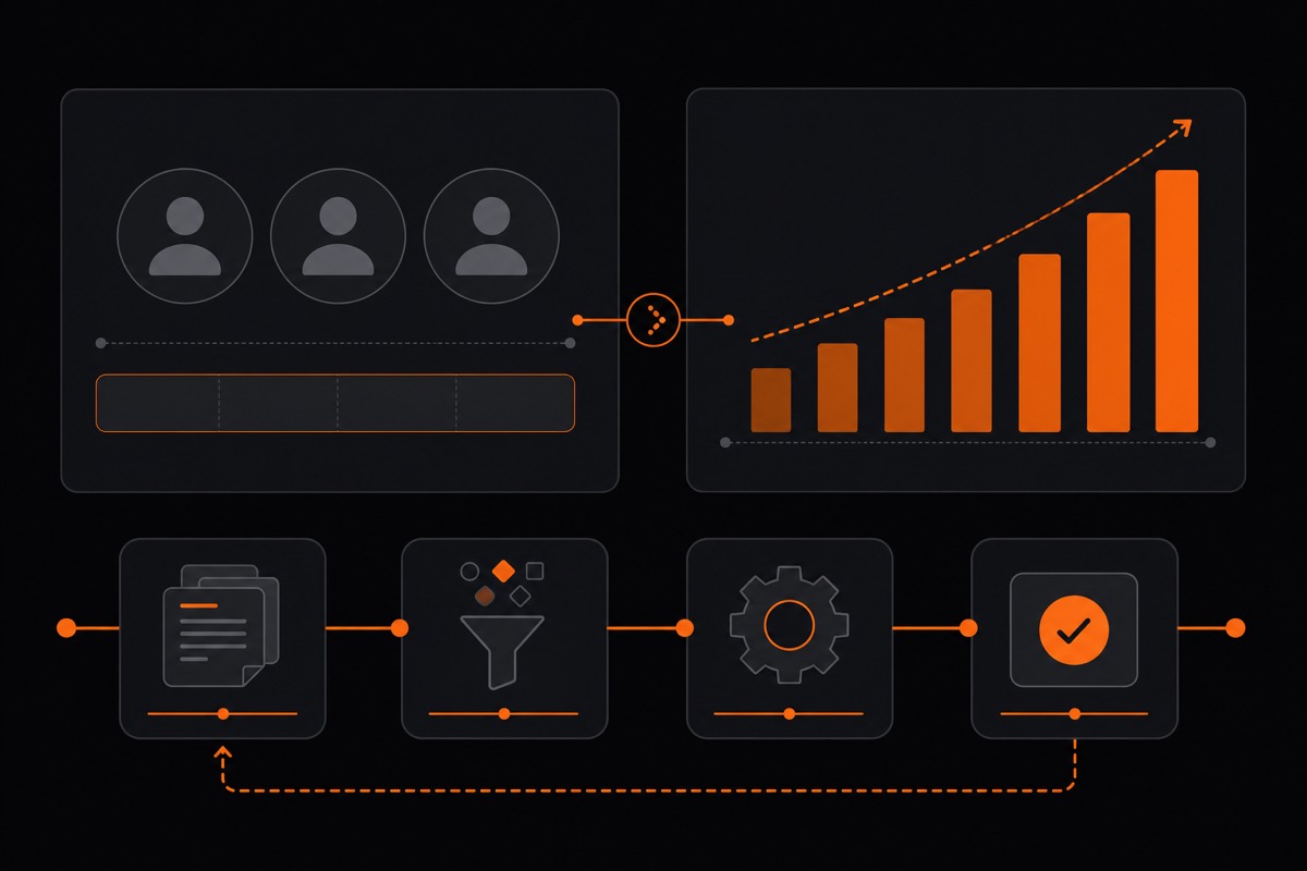 2D-Grafik: gleiches Team, mehr Vorgänge und automatisierter Prozessdurchlauf.